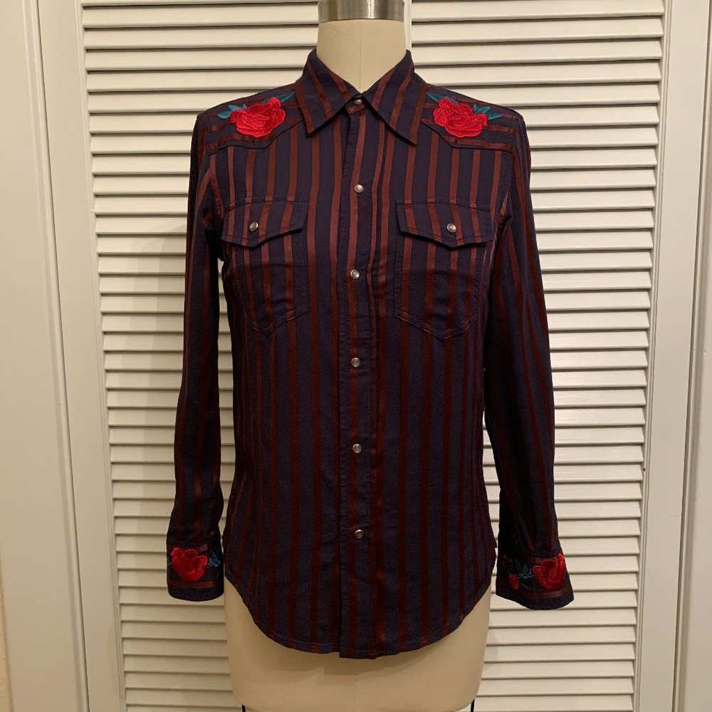 ADAM SELMAN SATIN WESTERN SHIRT. SIZE 2. NWT